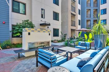 Courtyard with outdoor fireplace
